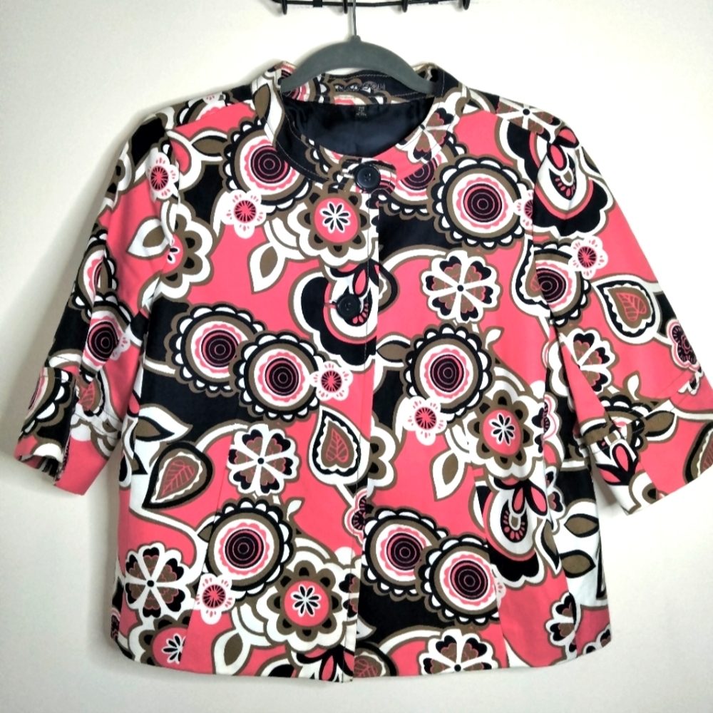 Madison (Size M) Multicolored Floral Print 2-Button Half Sleeve Topper  Jacket